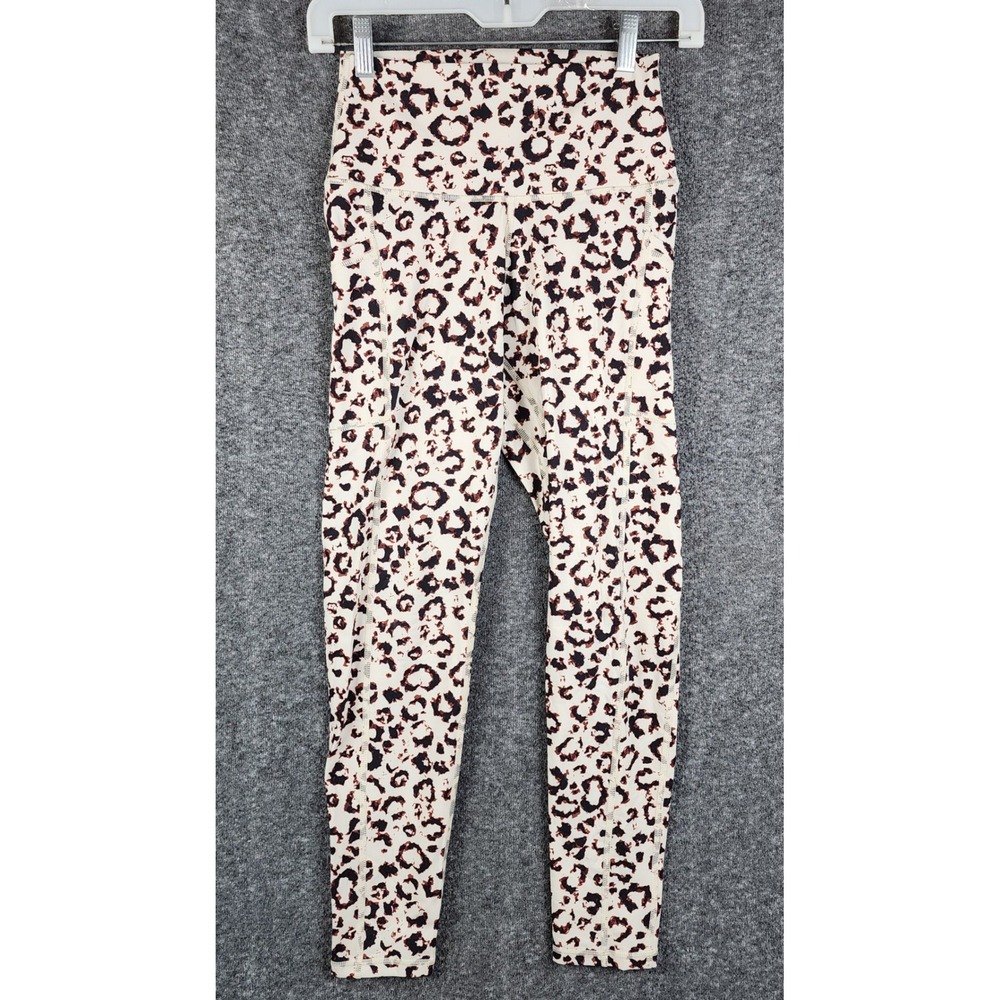 Colorfulkoala Leggings Womens Small Cream‎ Leopard High Waisted Side Pockets